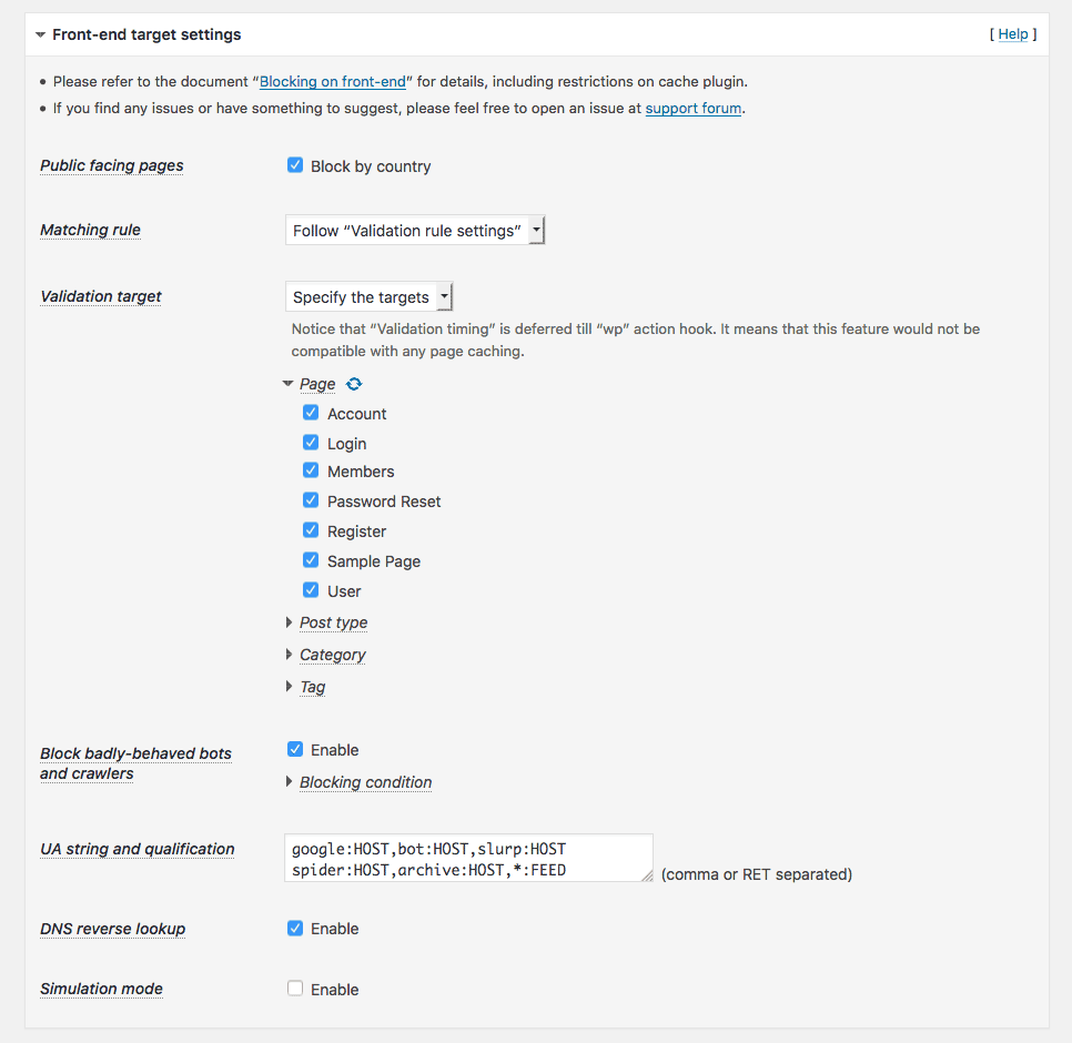 <strong>IP Geo Plugin</strong> - Front-end target settings