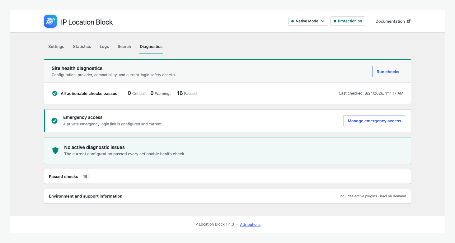 Check configuration, providers, compatibility, and emergency access.