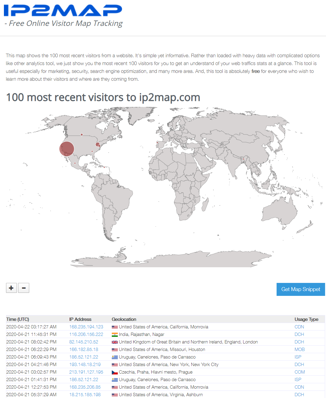 Visitor list
