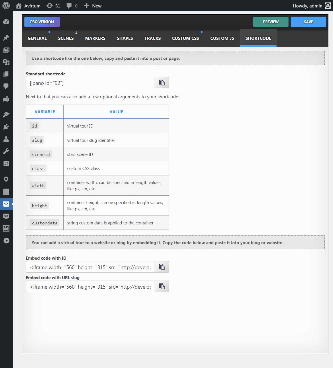 Shortcode &amp; Embed