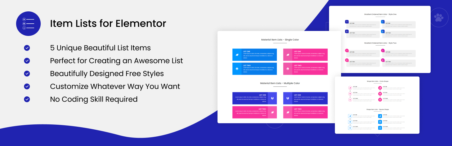 WordPress 外掛 Item Lists for Elementor 的封面圖片。