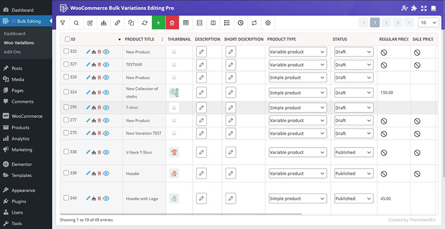 Bulk Variation Editing For WooCommerce