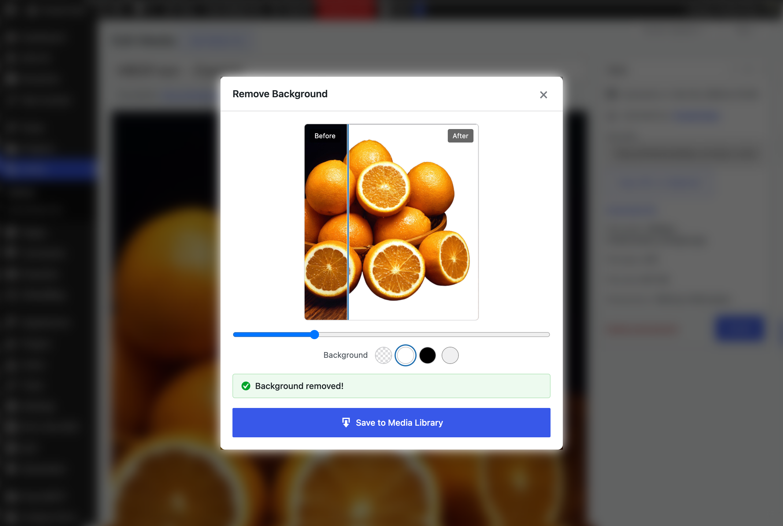 Pick a solid background colour before saving — applied on your server at no extra credit cost