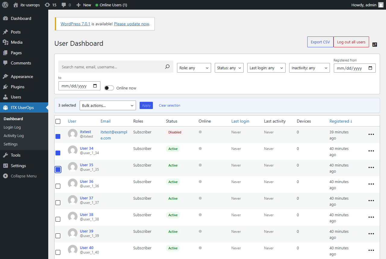 Bulk actions with progress
