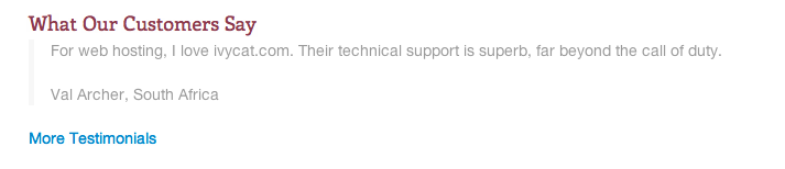 A testimonial showing on a site.