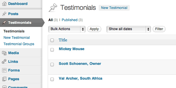 A list of testimonials.