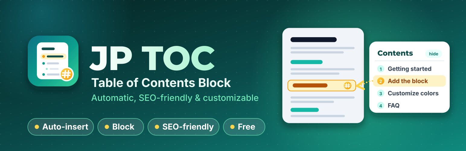 JP TOC – Easily Add Automatic Table of Contents Block preview