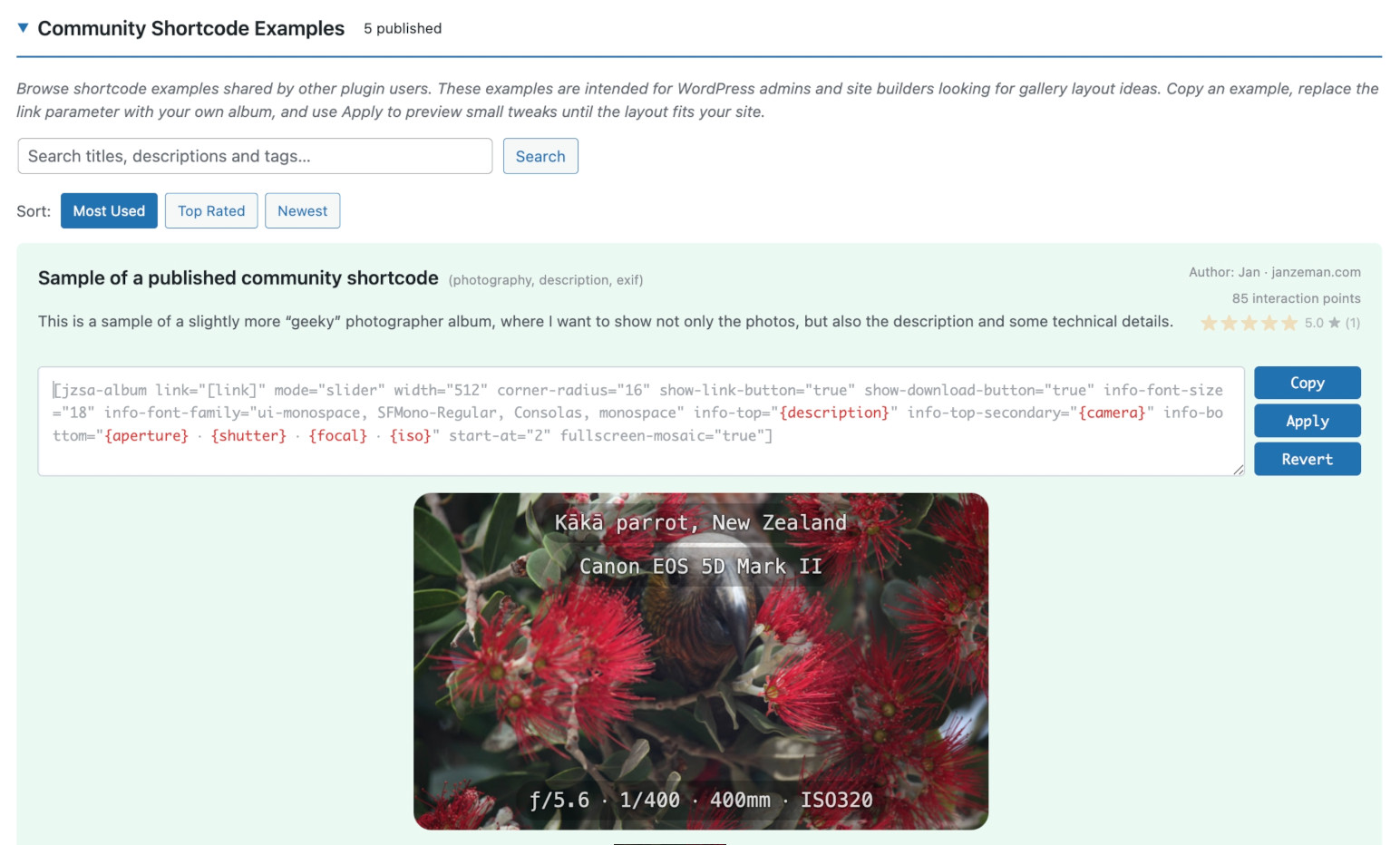Community Directory for browsing and sharing examples