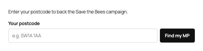 The postcode lookup form embedded on a campaign page.