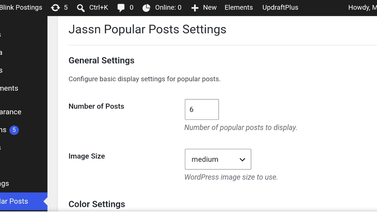 Settings page - General settings