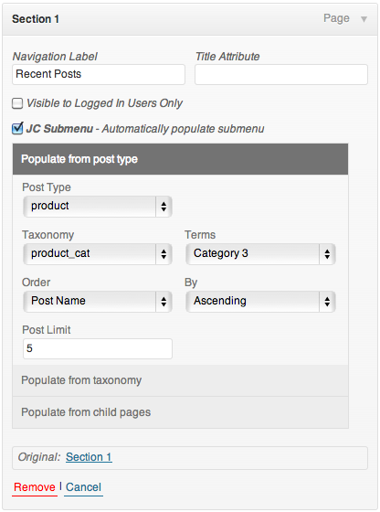 JC Submenu, Post population options