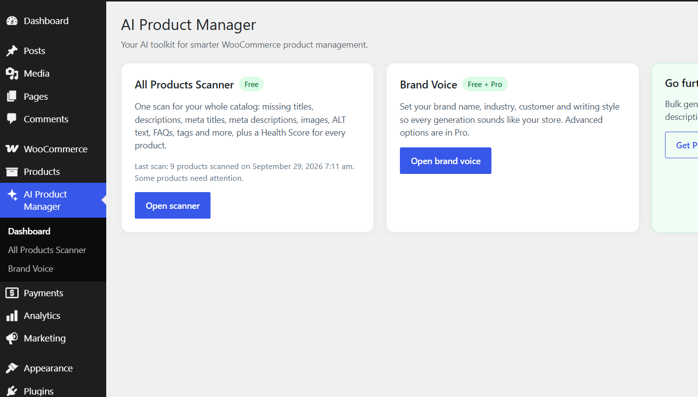 The AI Product Manager dashboard