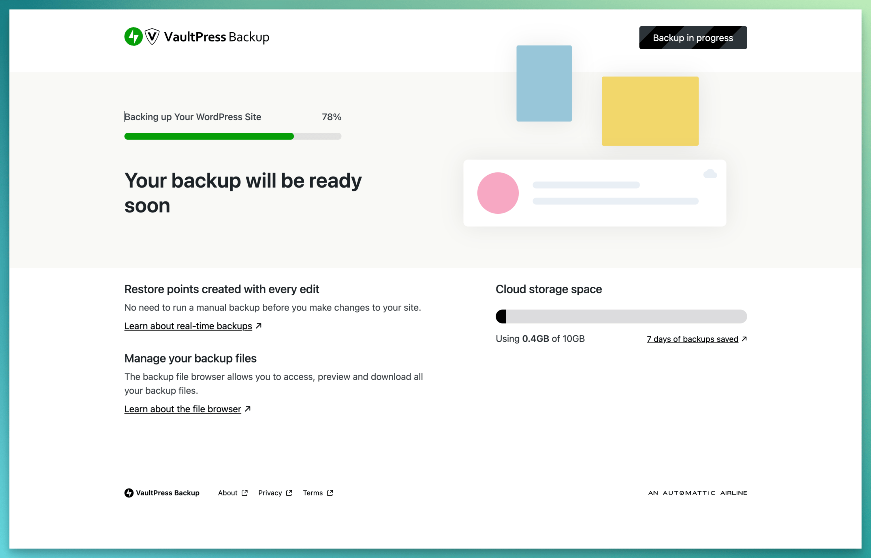 Save every change with real-time backups and get back online quickly with one-click restores.