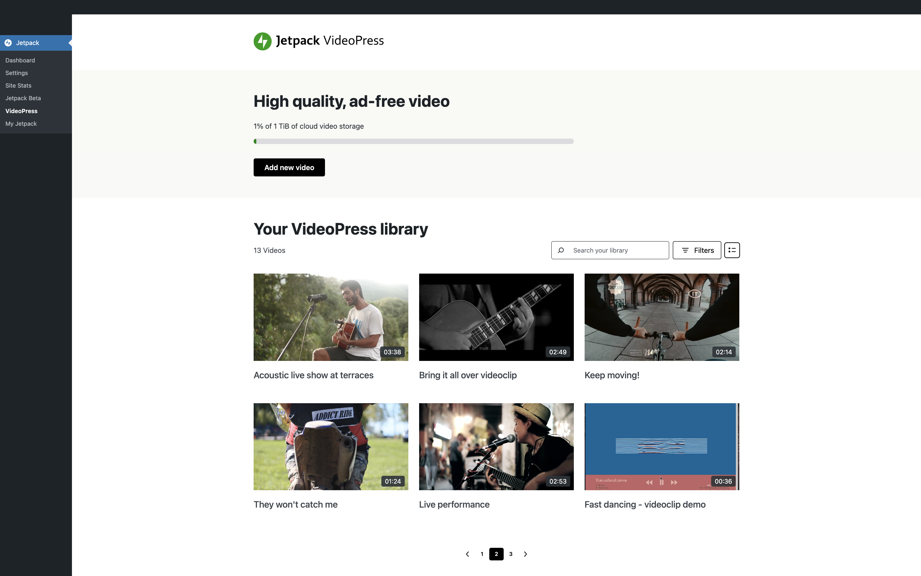 Add and manage your videos from your VideoPress library.