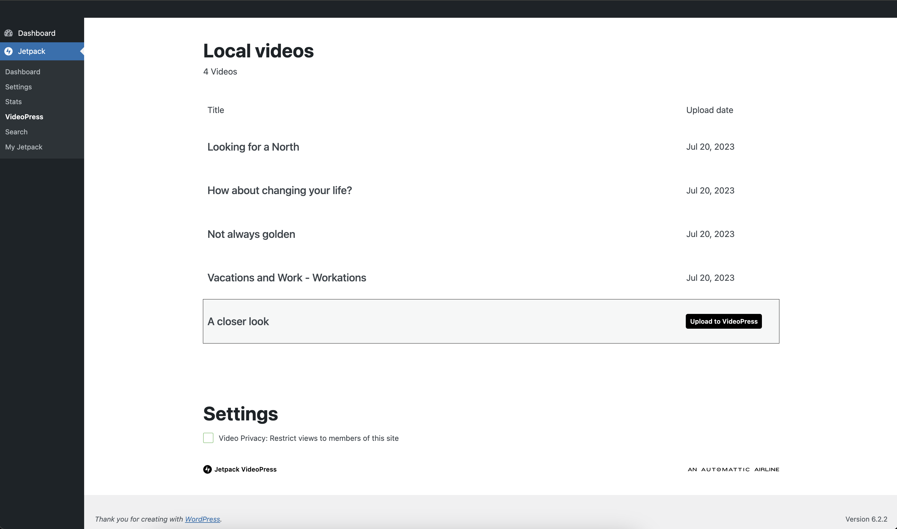 Upload your local videos to VideoPress.