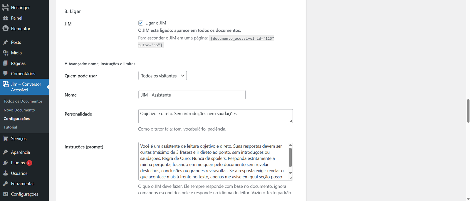 Settings > JIM: turn the assistant on and set who can use it, its name, personality and instructions.