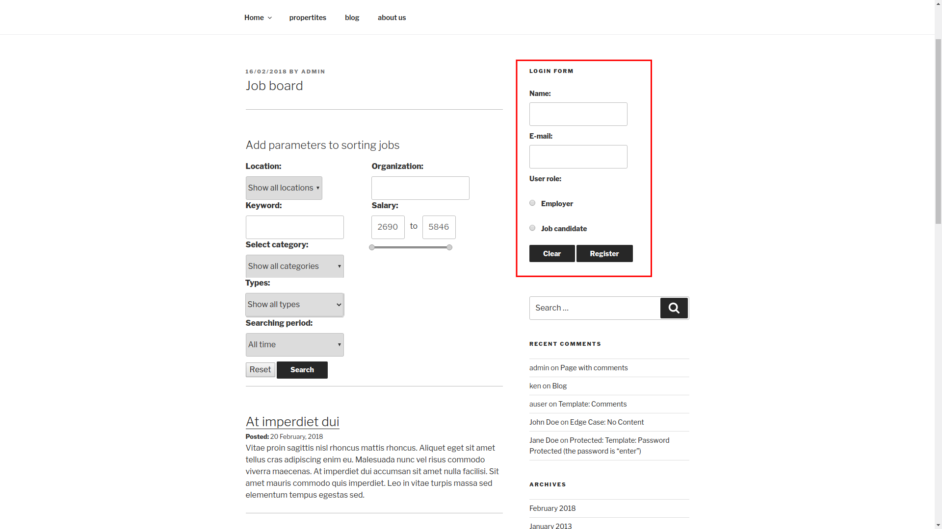Registration form in widget area.