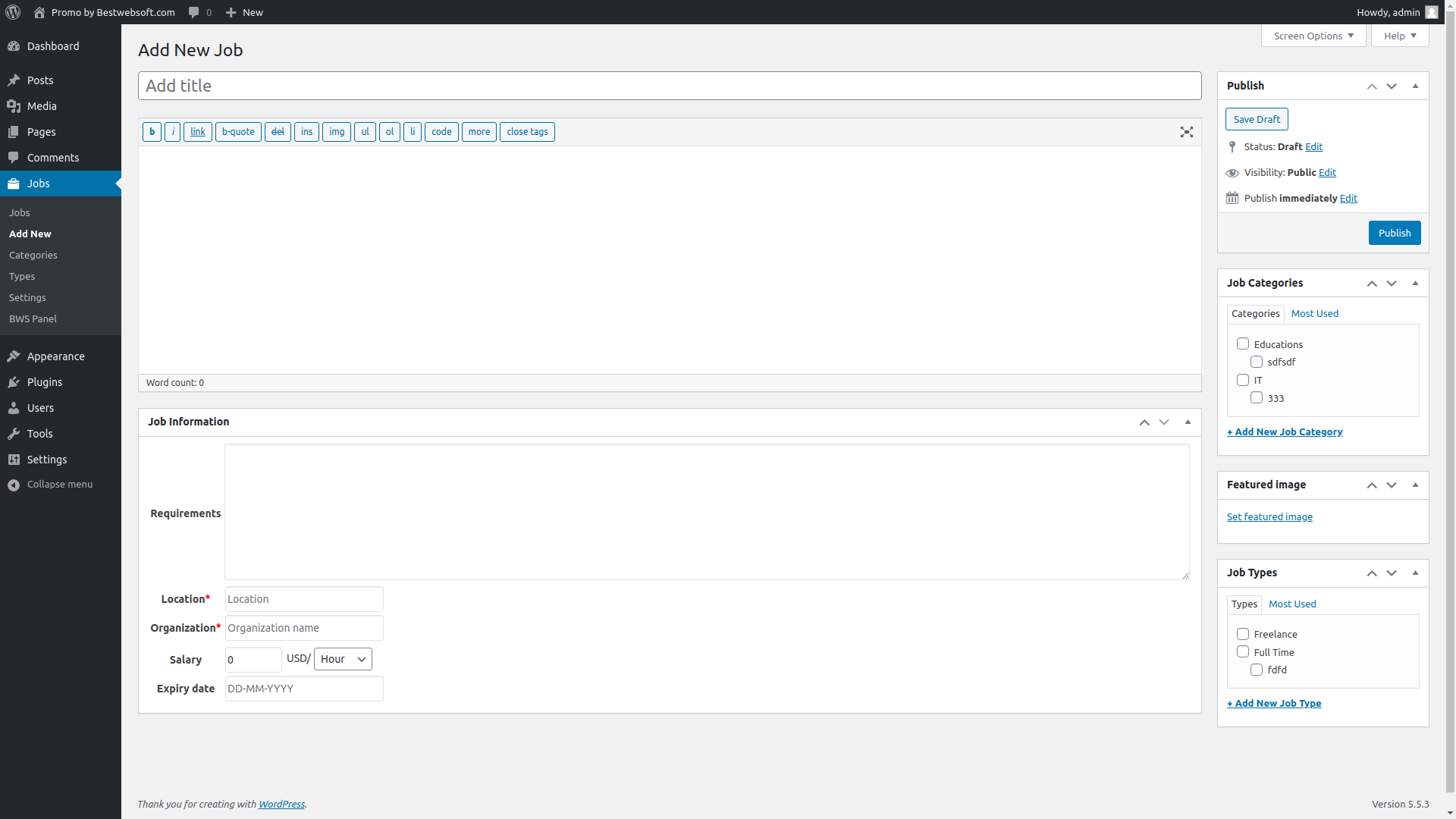 Adding new vacancy with additional fields.