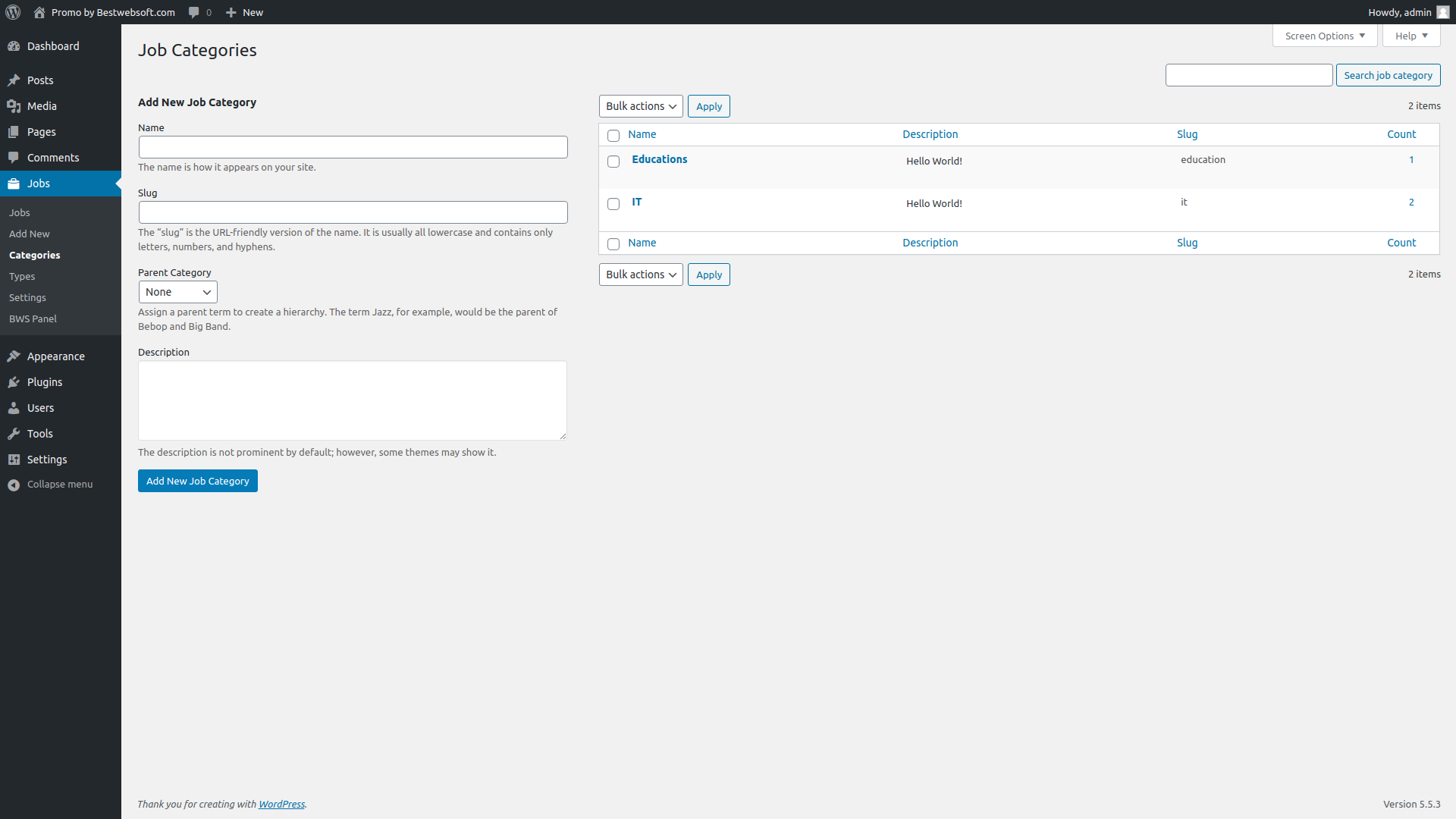 Adding new vacancies category display with additional fields.