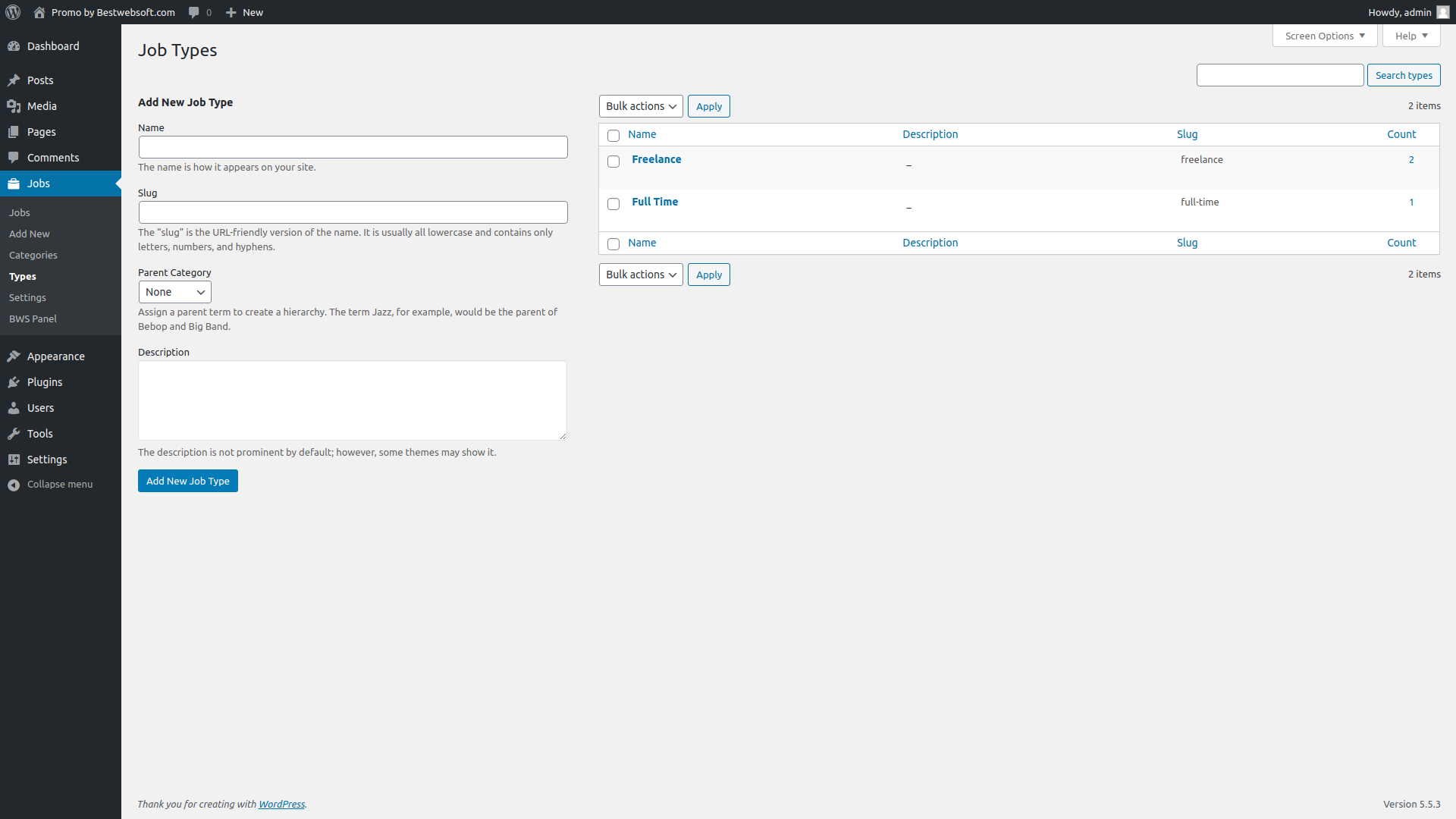 Adding new employment type display.
