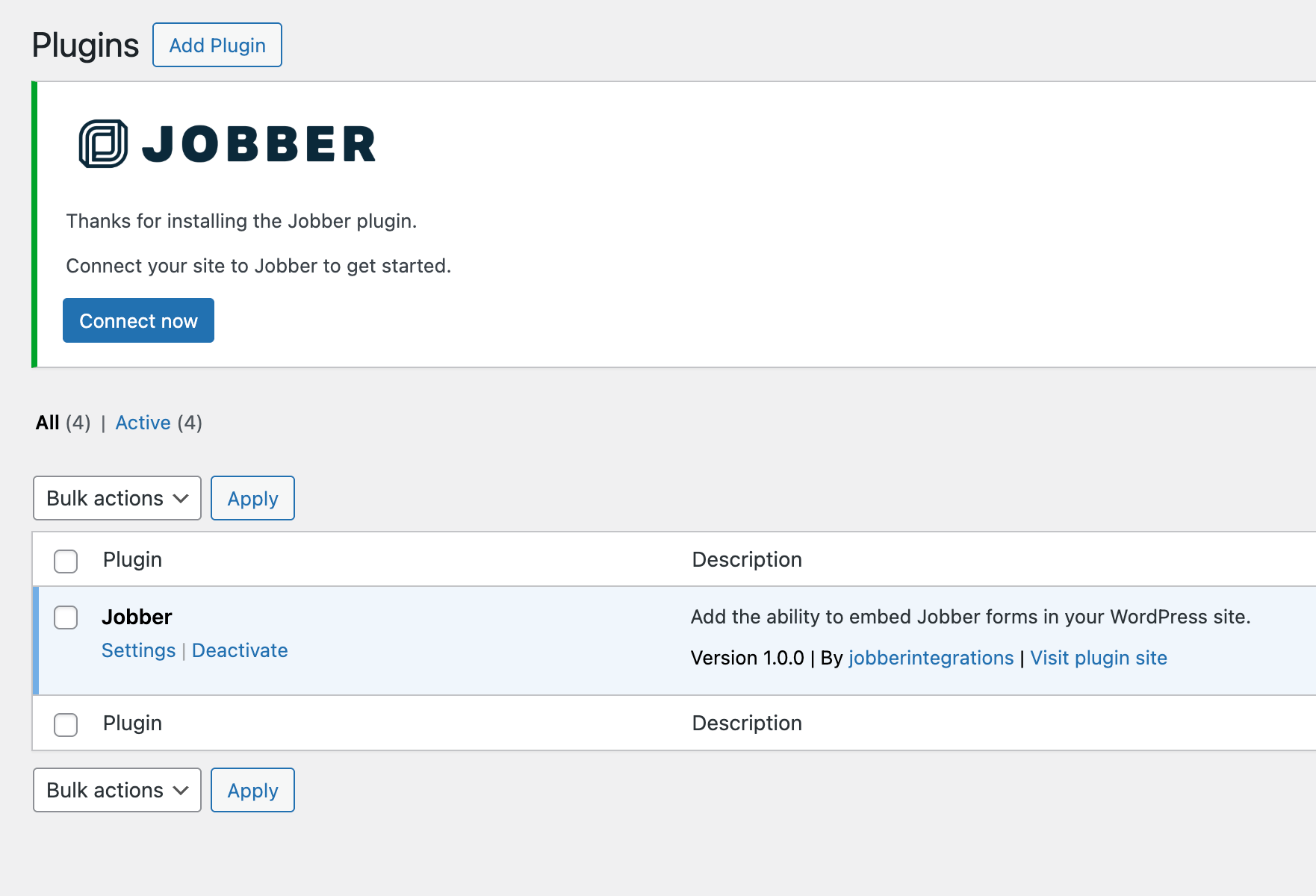 Admin notice after activating the plugin.