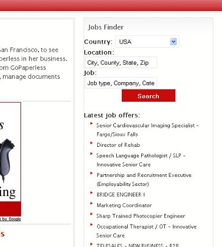 Jobs Finder Widget on a website