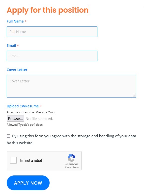 Showing Application Form