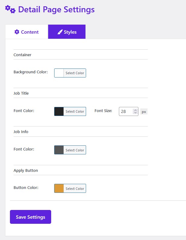 Details page styles settings