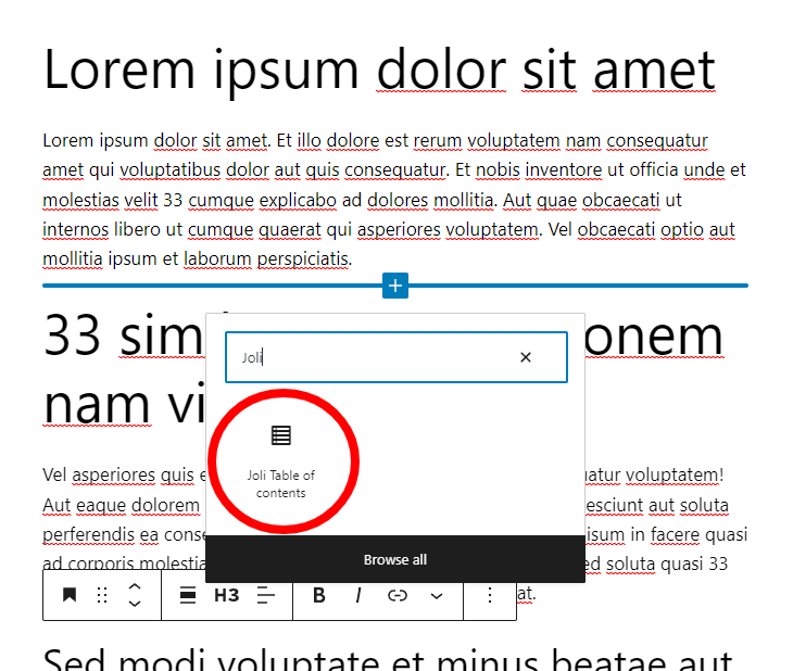 Joli Table of contents Block