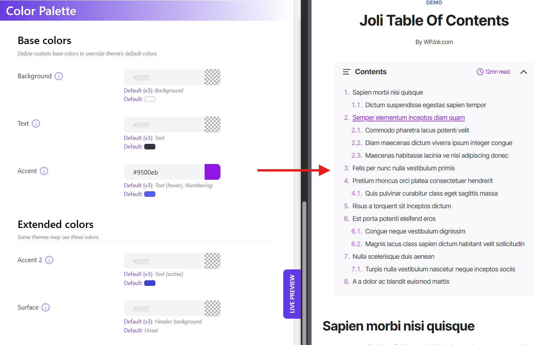 Color Palette — Example 1 (custom accent color)