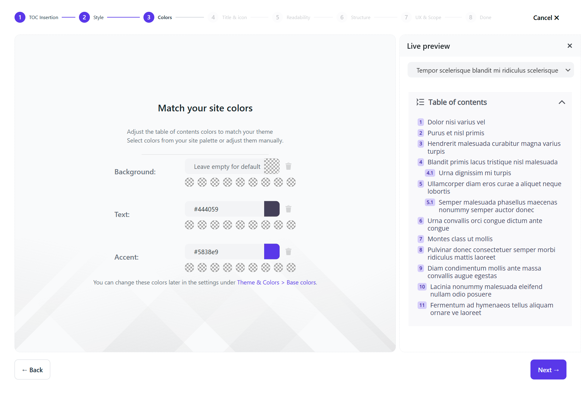 Onboarding Wizard — Colors & Live Preview