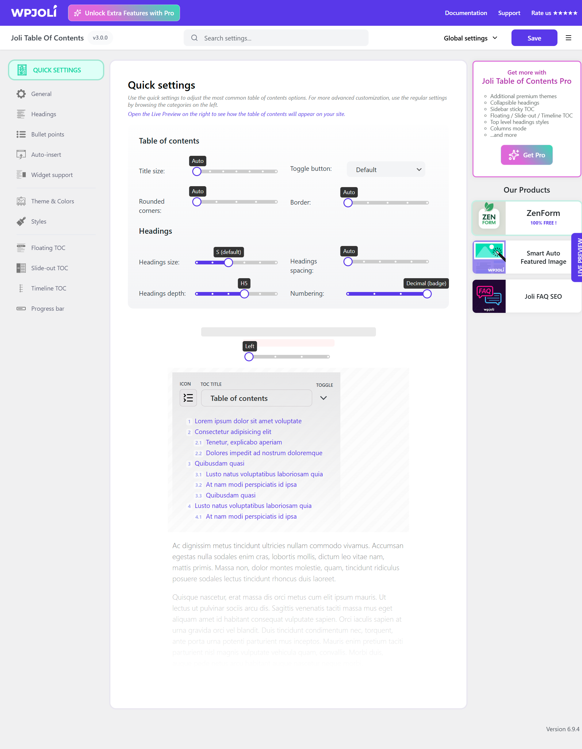 Settings Page — Quick Settings