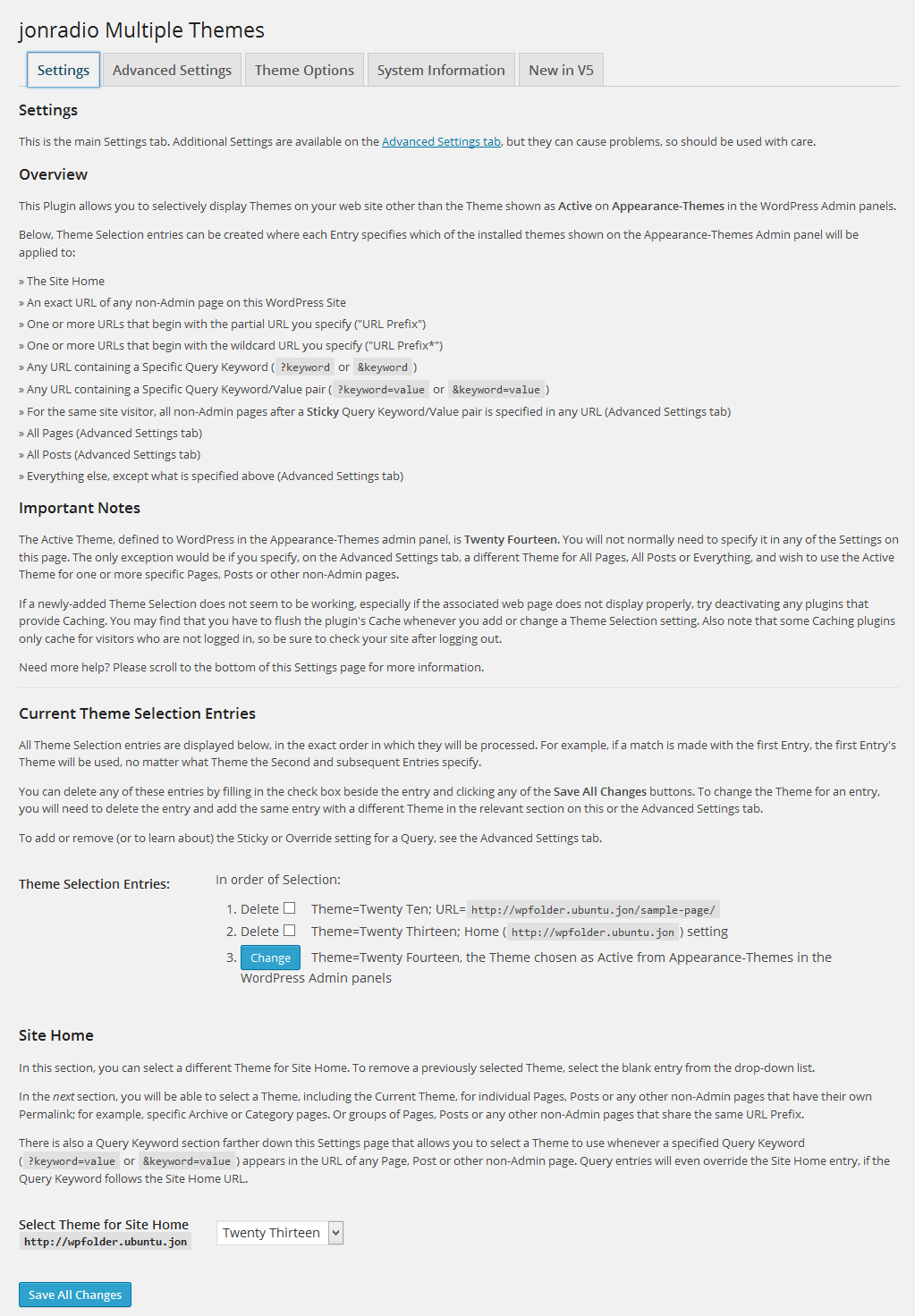 Top of Settings tab on Plugin's Settings page