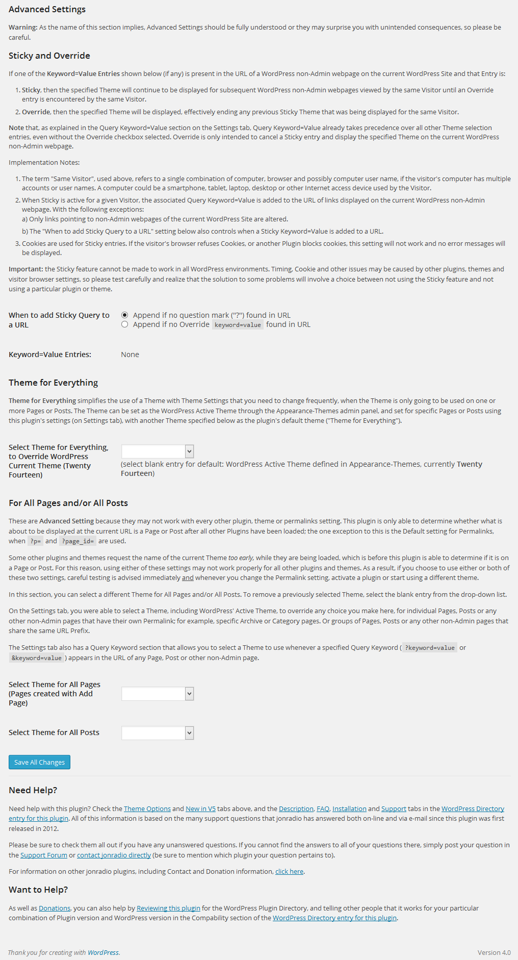 Advanced Settings tab on Plugin's Settings page