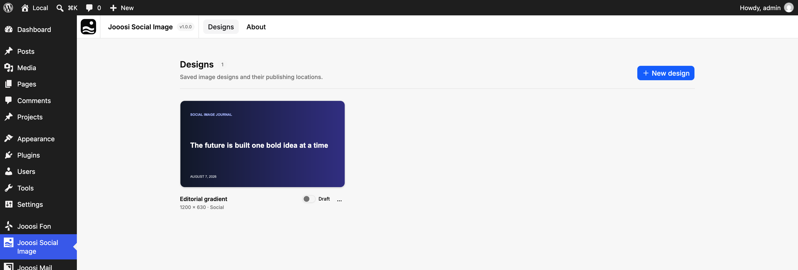 Manage saved image Designs and their publishing status.