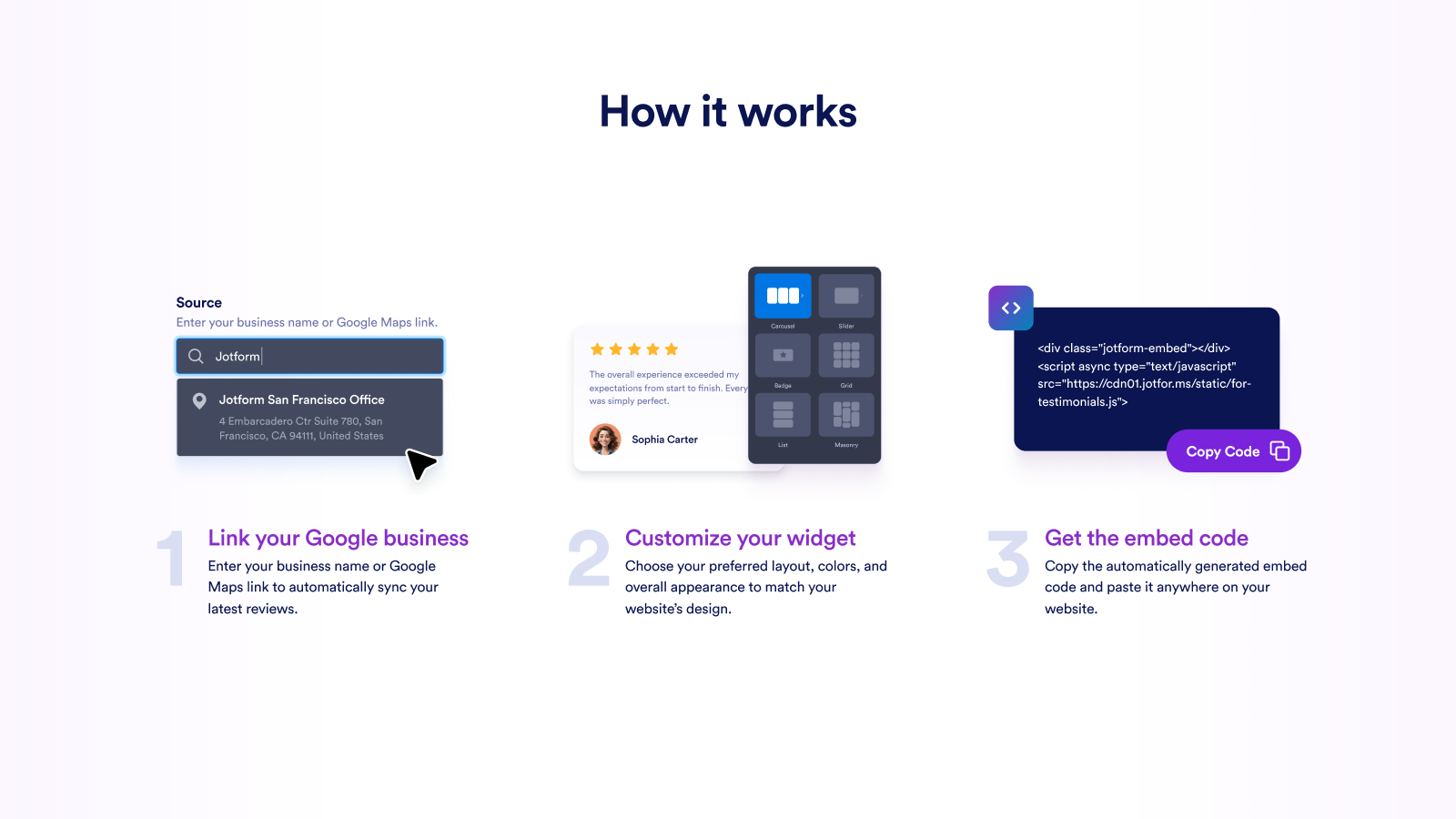 Jotform Review Widgets for Google
