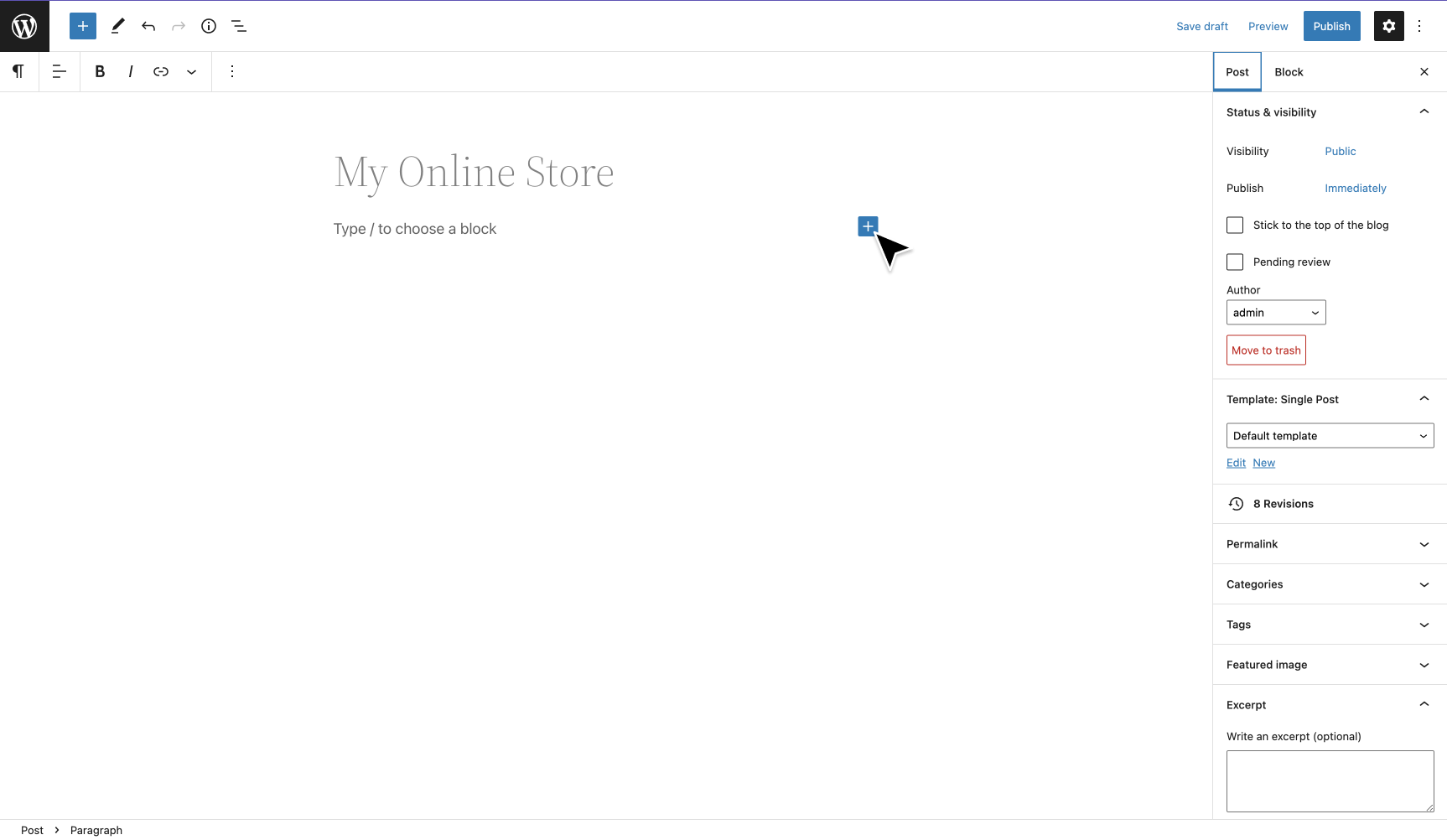 Add a block to your post or page.