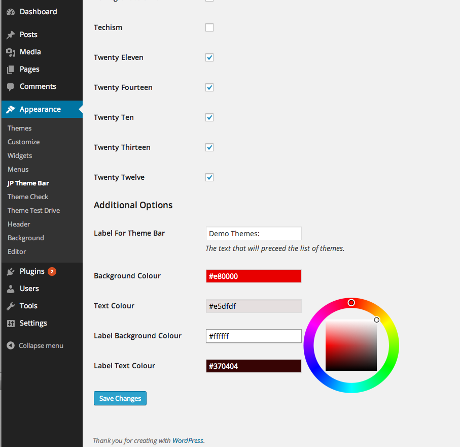 JP Theme Switcher Bar