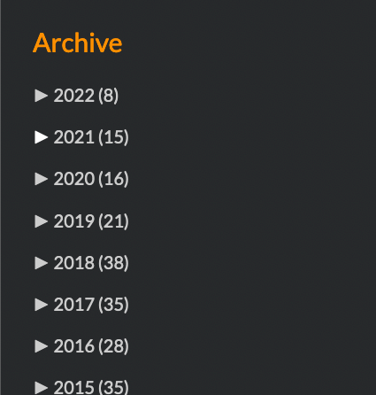 A list of the archives, archives for each month are hidden under years.
