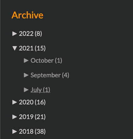 A list of archives and its month archives expanded.