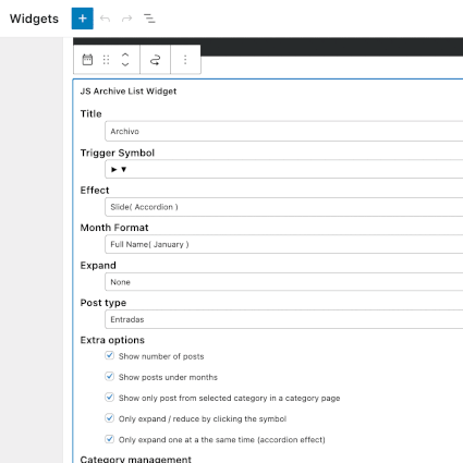 Block options to configure the list.