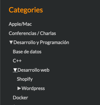 Here you can see a list of categories and its sub-categories expanded.