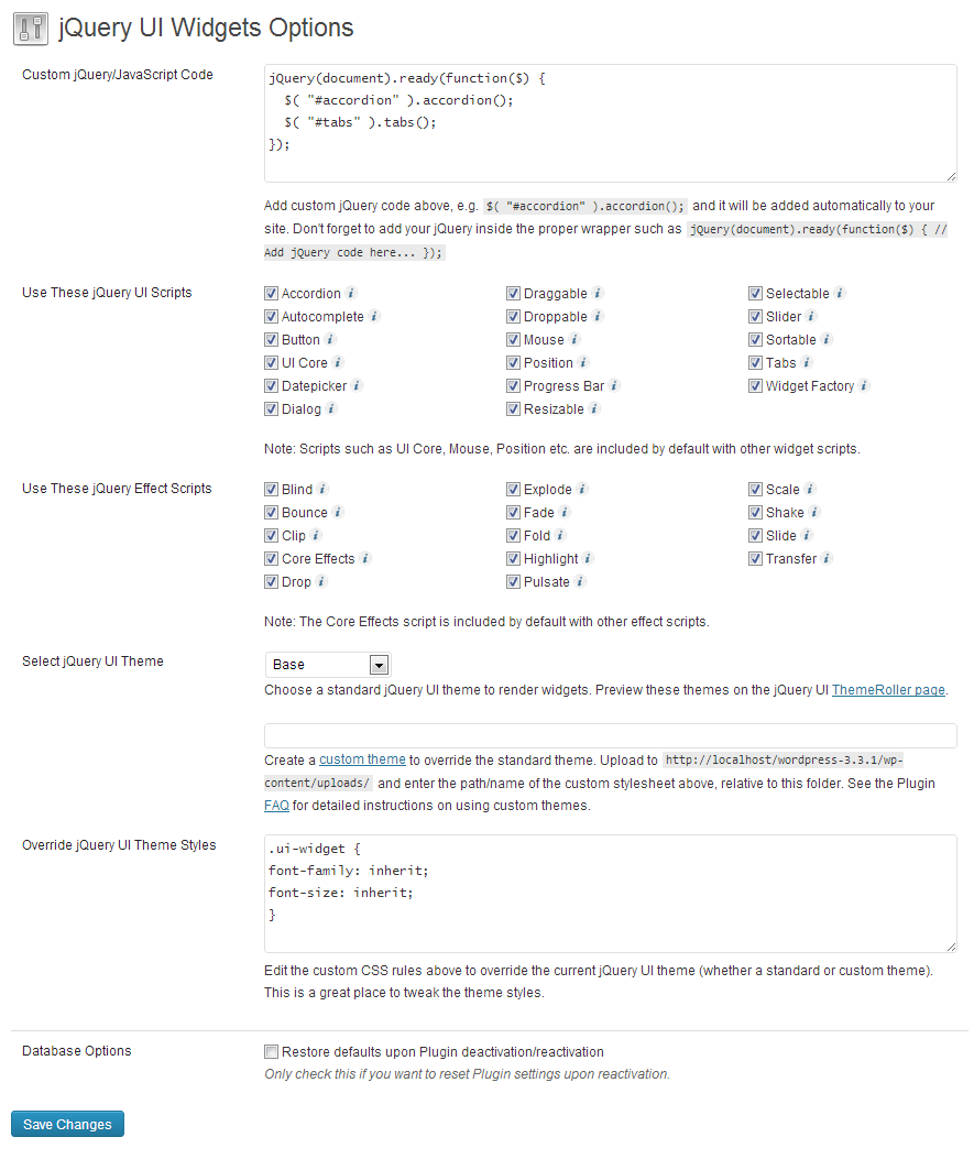 Plugin settings.