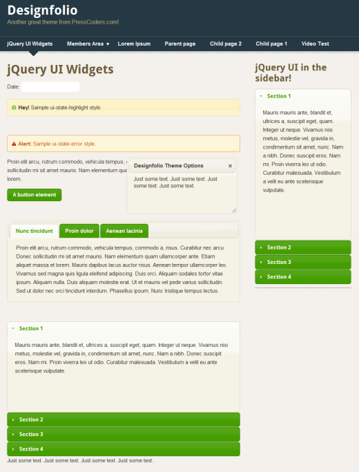 jQuery UI theme example.