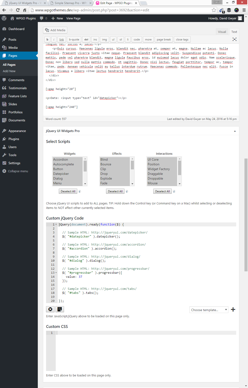 Add scripts on specific pages via a fully featured meta box on the page/post editor. (Pro only)