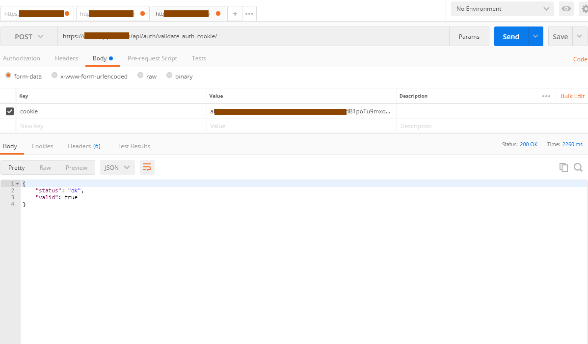 Call to validate_auth_cookie endpoint using Postman