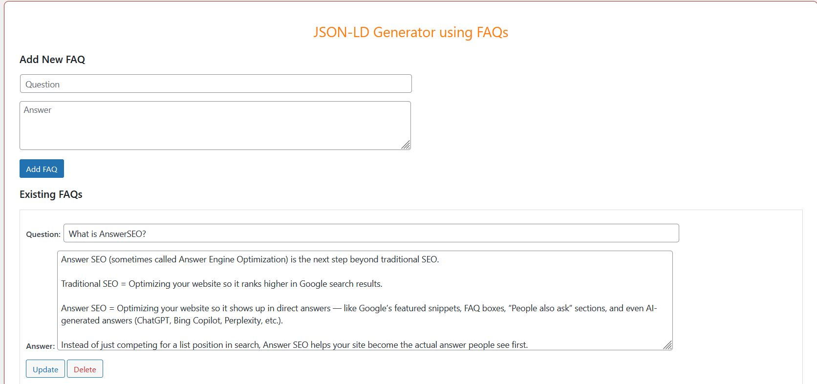 Edit or delete existing FAQs.