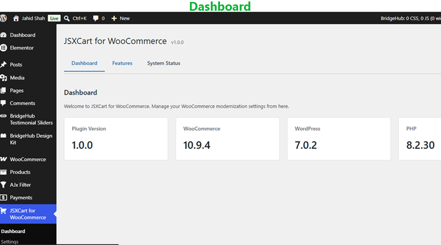 JSXCart for WooCommerce Dashboard