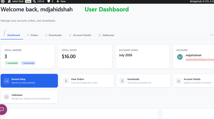 Modern My Account Dashboard