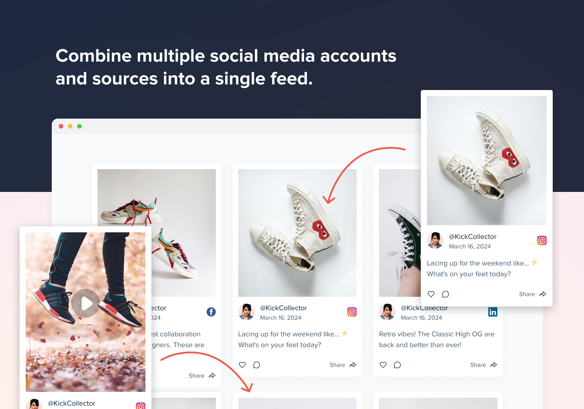 Combine multiple Instagram accounts and sources into a single feed